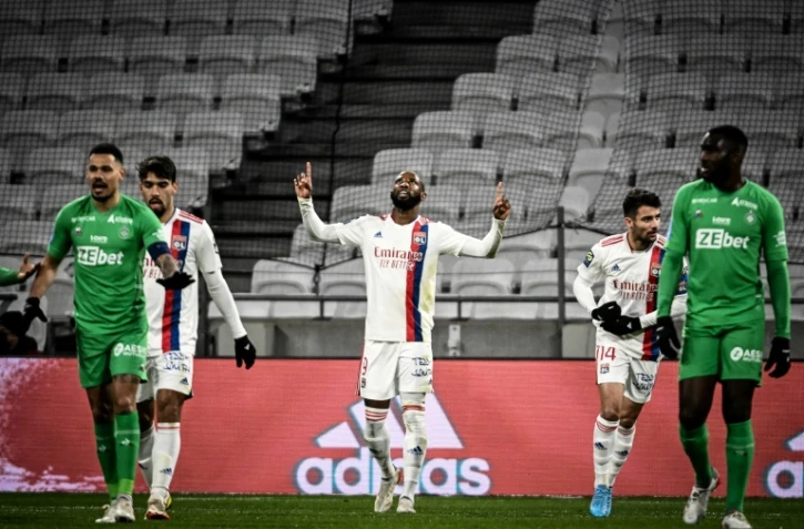 L'attaquant Moussa Dembélé auteur du penalty de la victoire lyonnaise dans le derby du Rhône contre Saint-Etienne, le 21 janvier 2022 à Décines 