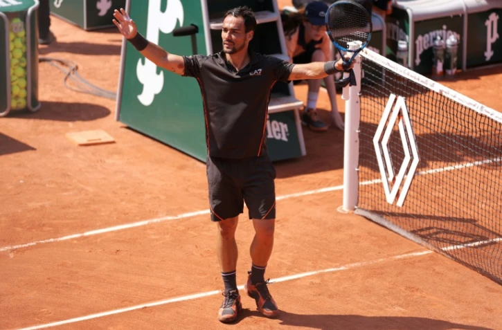 L'Italien Fabio Fognini après sa victoire sur le Canadien Felix Auger-Aliassime au 1er tour des Internationaux de France de Roland-Garros le 29 mai 2023 à Paris