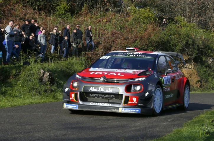 Le Français Sébastien Loeb (Citroën) lors du shakedown au Tour de Corse, le 5 avril 2018 à Sorbo-Ocagnano