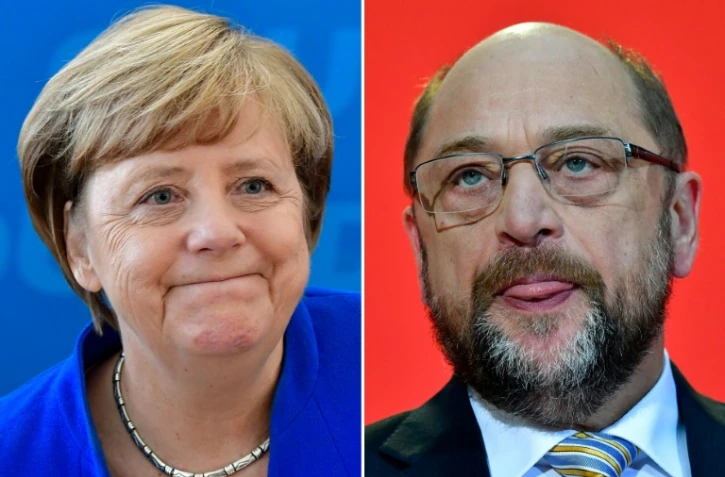 La chancelière allemande Angela Merkel et le chef des sociaux-démocrates Martin Schulz