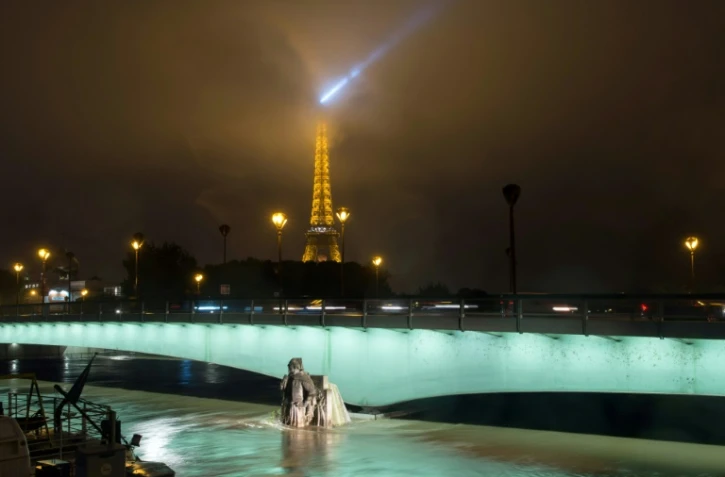 La Tour Eiffel et la statue du Zouave sous le pont de l'Alma à Paris, le 2 juin 2016