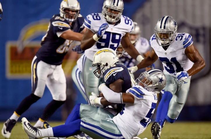Les Dallas Cowboys en action contre les San Diego Chargers le 12 août 2015, à San Diego