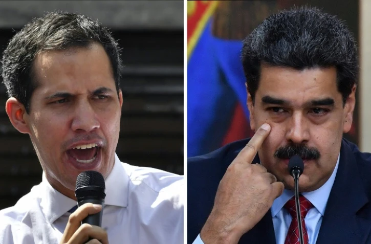 Photo montage créé le 25 janvier 2019 de Juan Guaido (g) qui s'est auto-proclamé président du Venezuela et du président en titre  Nicolas Maduro