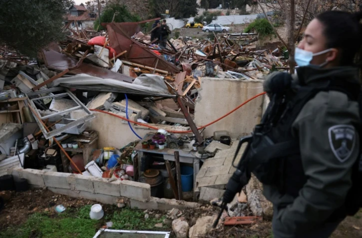 Les ruines de la maison d'une famille palestinienne détruite par la police israélienne dans le quartier de Cheikh Jarrah à Jérusalem-Est, le 19 janvier 2022