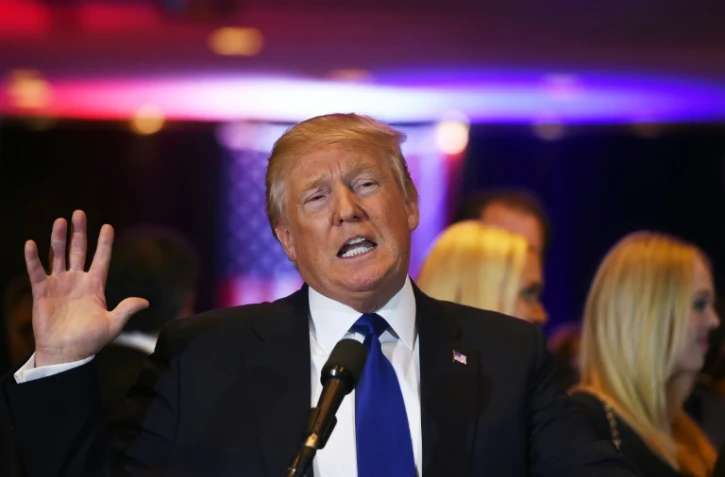 Le candidat à l'investiture républicaine pour la présidentielle américaine Donald Trump, après sa victoire dans l'Etat de New York, le 19 avril 2016 à New York