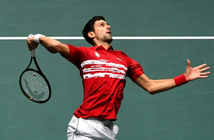 Le Serbe Novak Djokovic face au Japonais Yoshihito Nishioka en Coupe Davis, le 20 novembre 2019 à Madrid 