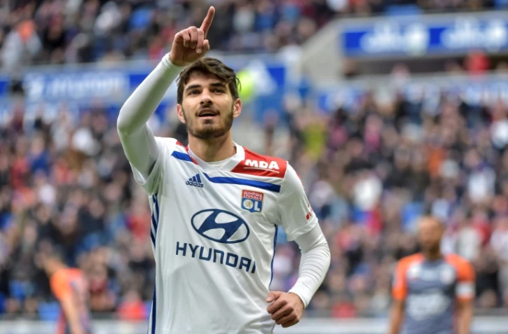 Le milieu de terrain de Lyon Martin Terrier buteur lors de la victoire à domicile 3-2 en 29e journée de L1 le 17 mars 2019