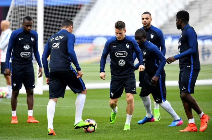 L'équipe de France à l'entraînement au Stade de France, le 27 mars 2017 à la veille de son match contre l'Espagne 