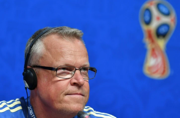 Le sélectionneur de l'équipe de Suède Janne Andersson en conférence de presse, le 6 juillet 2018 à Samara