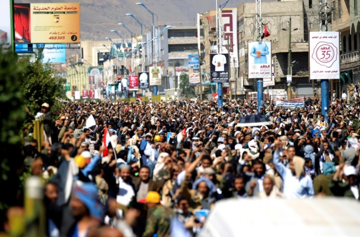 Des Yéménites manifestent à Sanaa contre le blocus imposé par la coalition arabe sous commandement saoudien, le 13 novembre 2017
