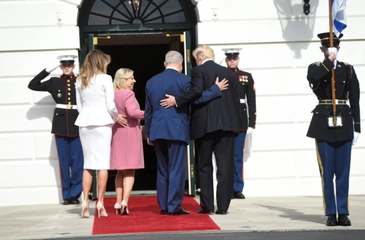 Le Premier ministre israélien, Benjamin Netanyahu et sa femme Sara reçus à la Maison Blanche par Donald et Melania Trump, le 15 février 2017