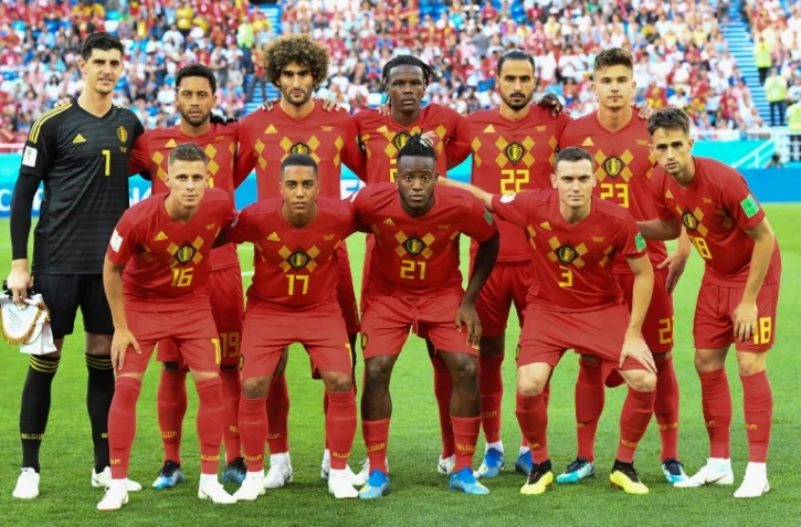L'équipe de Belgique avant le coup d'envoi du match contre l'Angleterre, le 28 juin 2018 à Kaliningrad