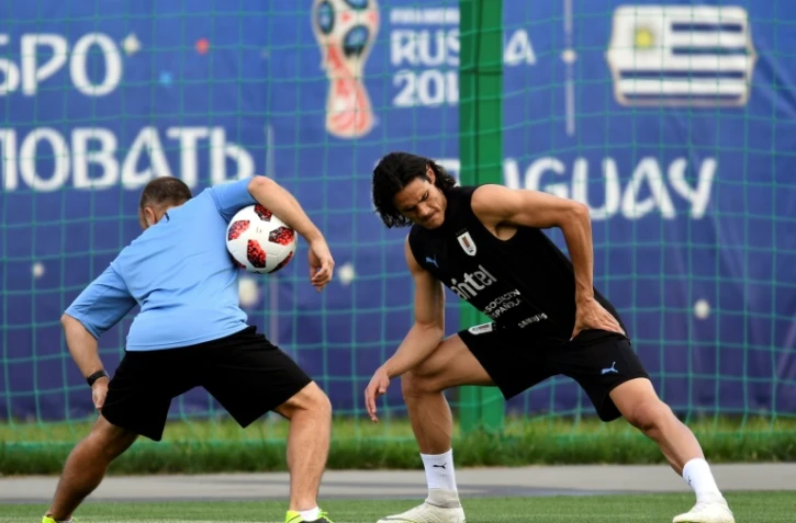 L'attaquant star de l'Uruguay Edinson Cavani lors d'une séance d'entraînement au centre des sports Borsky à Nijni Novgorod, le 5 juillet 2018