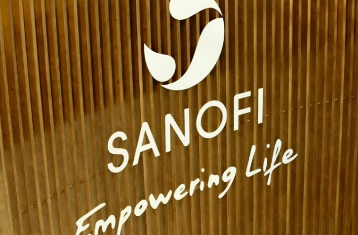 Le logo du géant pharmaceutique français Sanofi le 4 décembre 2017 à Gentilly, près de Paris