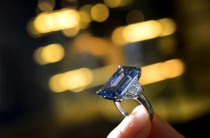 Le diamant bleu Oppenheimer présenté à Genève, le 12 mai 2016