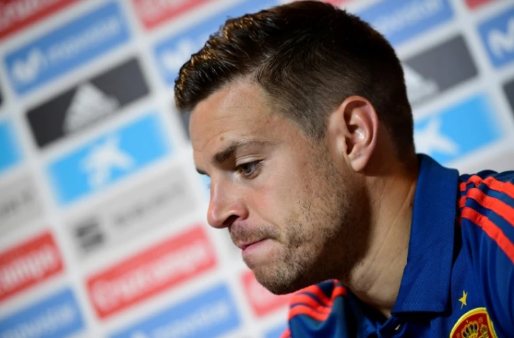 Le défenseur de l'équipe d'Espagne César Azpilicueta en conférence de presse, le 29 juin 2018 à Krasnodar