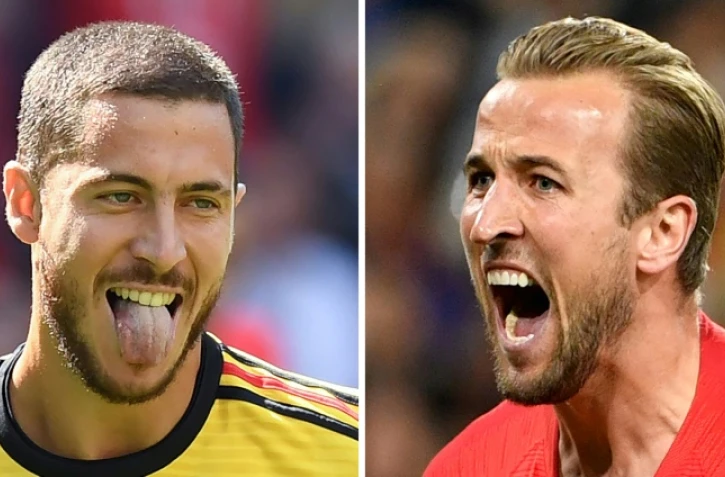 Les attaquants Eden Hazard (g), le Belge, et Harry Kane l'Anglais, dans un photomontage réalisé le 12 juillet 2018 