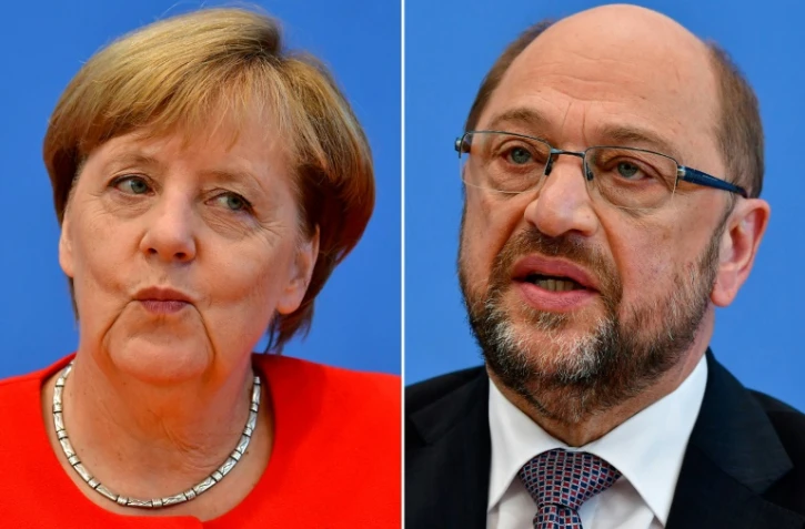 La chancelière allemande Angela Merkel et son rival social-démocrate, Martin Schulz