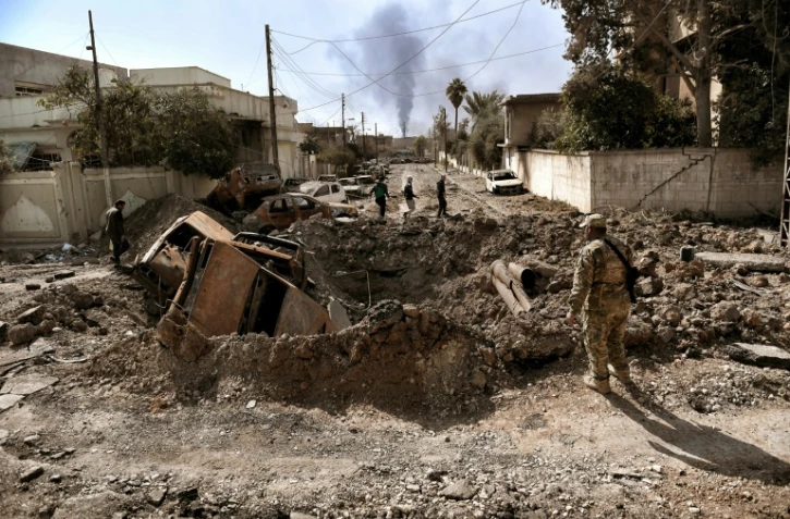 Les forces irakiennes dans un quartier repris au groupe EI le 7 mars 2017 à Mossoul