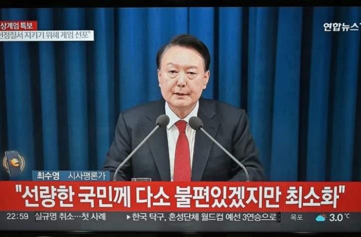 Le président sud-coréen Yoon Suk Yeol s'exprime à la télévision le 3 décembre 2024 après avoir déclaré la loi martiale