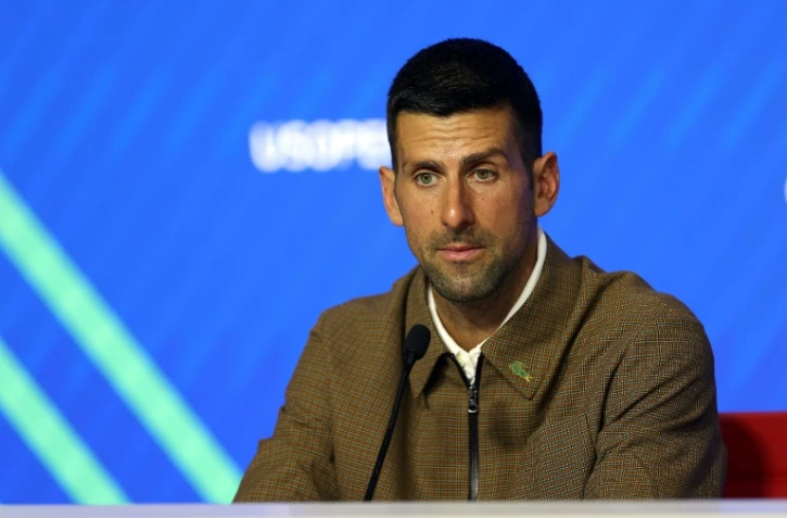 Novak Djokovic le 24 août 2024 en conférence de presse en amont de l'US Open, à l'USTA Billie Jean King National Tennis Center, à New York