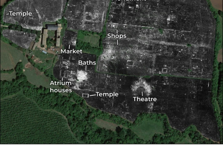 Photo non datée diffusée l 4 juin 2020 par l'Université de Cambridge montre une cartographie réalisée avec un radar à pénétration de sol (GPR) de l'ancienne cité romaine Falerii Novi, près de Rome