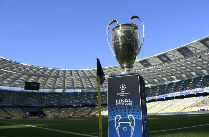 Le trophée de la Ligue des champions exposé avant la dernière finale Liverpool-Real Madrid à Kiev, le 26 mai 2018