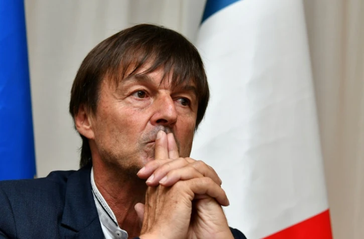 Le ministre de l'Environnement Nicolas Hulot en conférence de presse au G7 de Bologne en Italie, le 12 juin 2017