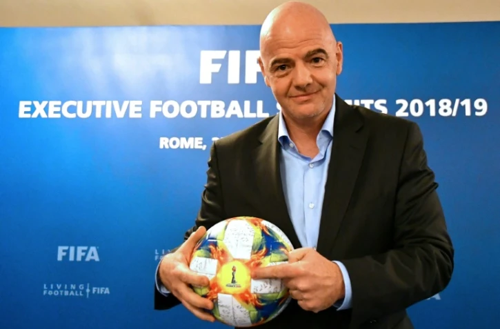Le président de la Fifa Gianni Infantino en conférence de presse, le 27 février 2019 à Rome