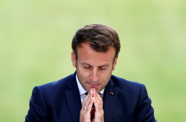 Le président Macron s'adresse à la convention citoyenne dans les jardins de l'Elysée, le 29 juin 2020