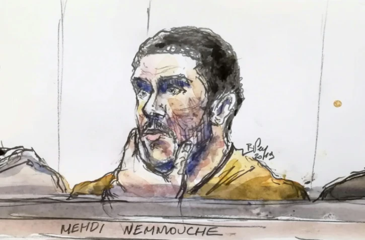 Croquis d'audience de Mehdi Nemmouche, le 10 janvier 2019 lors de son procès au tribunal de Bruxelles