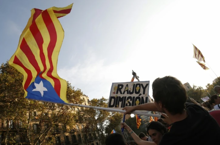 Pendant une manifestation à Barcelone, le 3 octobre 2017, journée de grève générale contre les violences policières