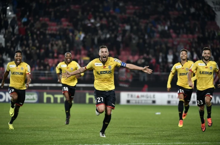 Les joueurs de Sochaux qualifiés aux tirs au but à Dijon pour les 8e de finale de la Coupe de la Ligue, le 26 octobre 2016