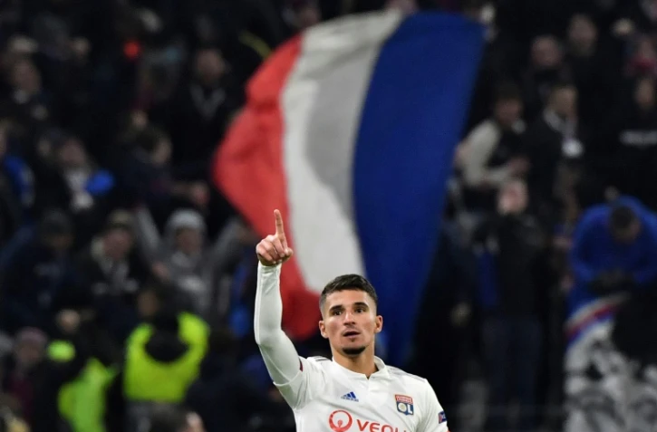 Le milieu de terrain de Lyon Houssem Aouar, auteur du premier but de l'OL face à Leipzig, le 10 décembre 2019 à Décines-Charpieu