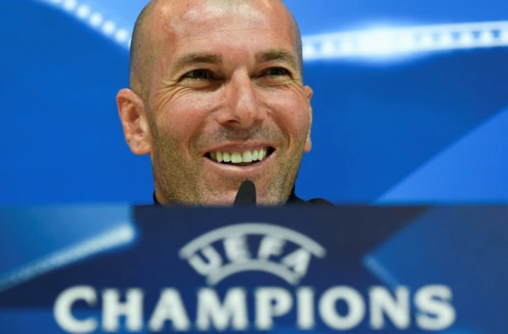 Zinedine Zidane lors de la conférence de presse d'avant-match, le 30 avril 2018 à Madrid