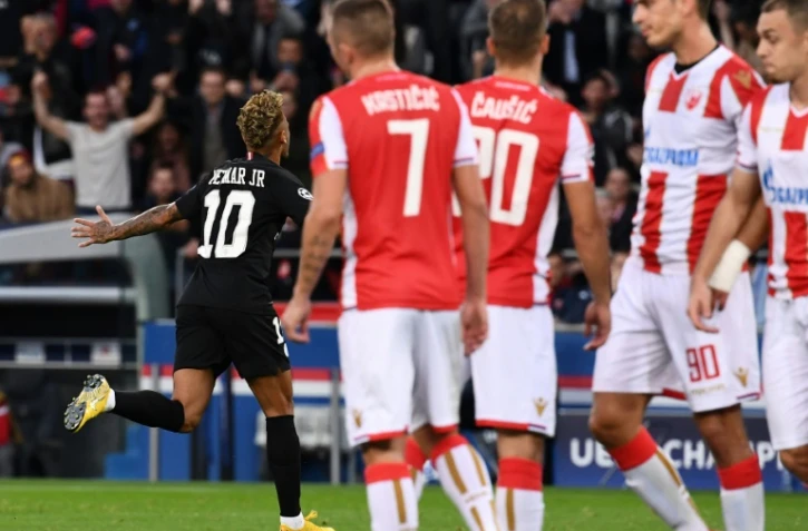 Neymar après un but pour le PSG face à l'Etoile Rouge de Belgrade, le 3 octobre 2018 au Parc des Princes