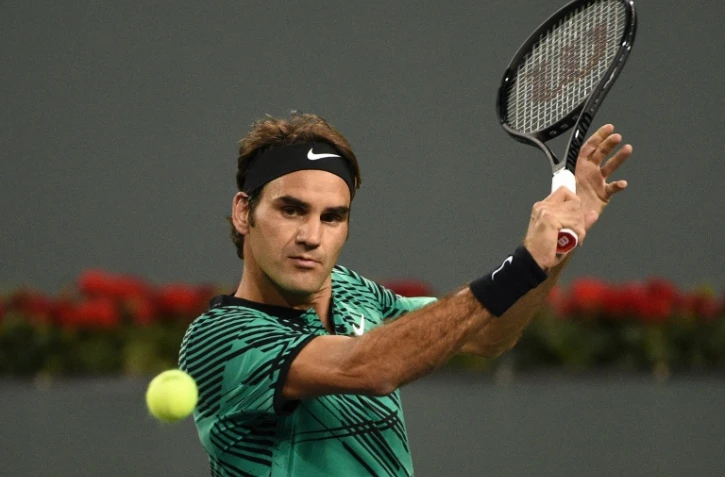 Le Suisse Roger Federer lors de sa victoire sur le Français Stéphane Robert, le 12 mars 2017 à Indian Wells