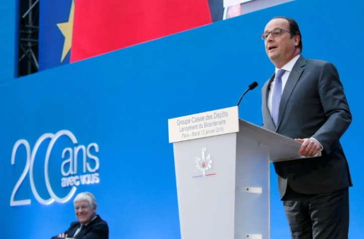 Francois Hollande fait un discours à l'occasion du bicentenaire de la Caisse des Dépôts le 12 janvier 2016 à Paris