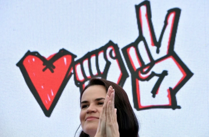 Svetlana Tikhanovskaïa en campagne à Maladzechna, 70 km au nord-ouest de Minsk, le 31 juillet 2020