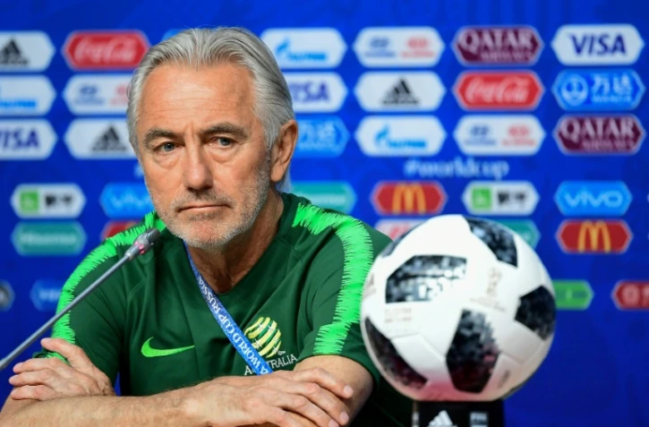 Le sélectionneur néerlandais de l'Australie Bert van Marwijk en conférence de presse le 20 juin 2018 à Samara 