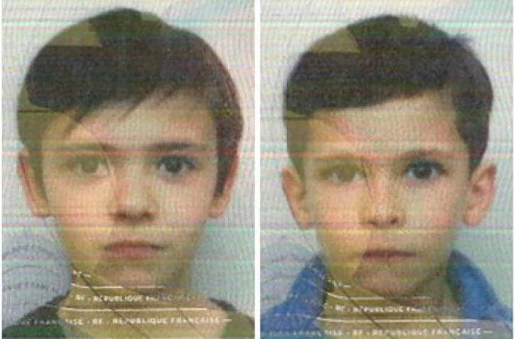 Le père (G) et les trois enfants recherchés (de G à D): Joris, 10 ans, Jad, six ans, et Alia, cinq ans, sur ces photos diffusées par la gendarmerie
