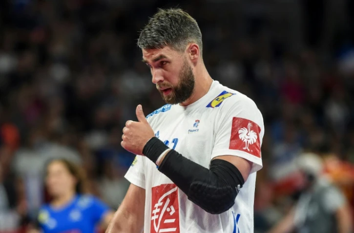 Le Français Luka Karabatic lors de la victoire sur la Roumanie 34-25 à Nantes en qualifications pour l'Euro le 16 juin 2019