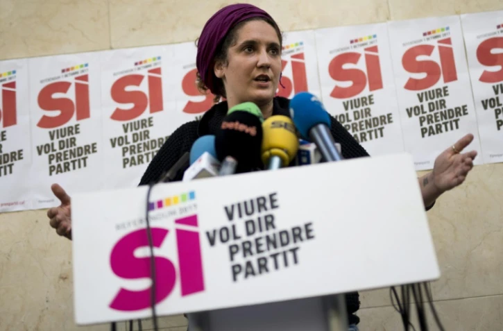 Nuria Gibert, porte-parole du secrétariat national du Parti anticapitaliste catalan pro-indépendance "Candidatura d'Unitat Popular - CUP", à Barcelone le 14 octobre 2017