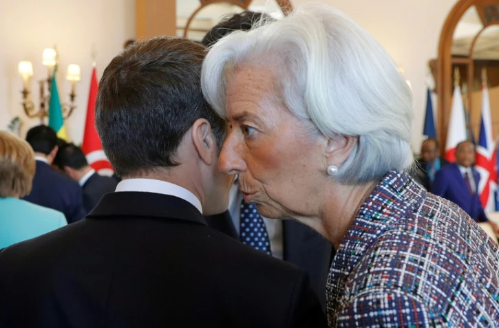 La directrice du FMI Christine Lagarde et le président Emmanuel Macron, le 27 mai 2017 au G20 de Taormina
