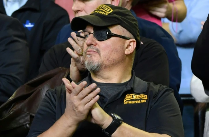 Le fondateur du groupe d'extrême droite Oath Keepers, Stewart Rhodes, le 11 février 2019 à un meeting de Donald Trump à El Paso, au Texas