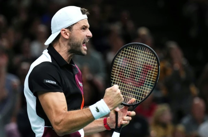 Le Bulgare Grigo Dimitrov, qualifié pour la finale du Masters 1000 de Paris, après avoir battu le Grec Stefanos Tsitsipas, le 4 novembre 2023