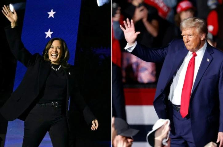 Combinaison de photos créée le 4 novembre 2024 montrant à gauche la vice-présidente démocrate Kamala Harris et l'ancien président républicain Donald Trump