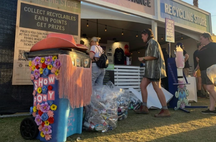 Point de collecte des déchets au festival de Coachella, à Indio (Etats-Unis), le 16 avril 2023