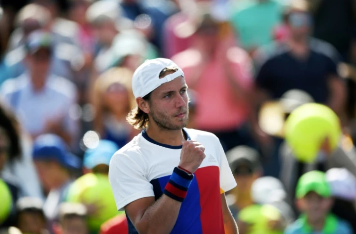 Lucas Pouille, le 1er septembre 2017 à New York lors de sa victoire au 3e tour de l'US Open face au Kazakh Mikhail Kukushkin (2-6, 6-3, 6-4, 6-4)
