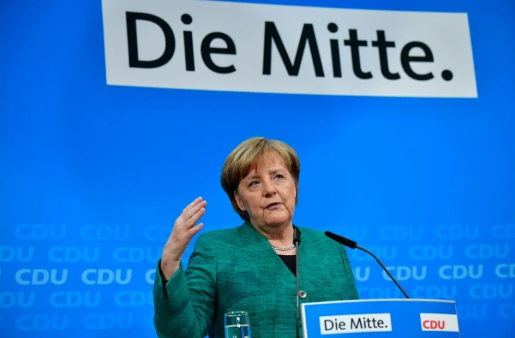 La chancelière allemande Angela Merkel lors d'une conférence de presse, le 25 février 2018 à Berlin